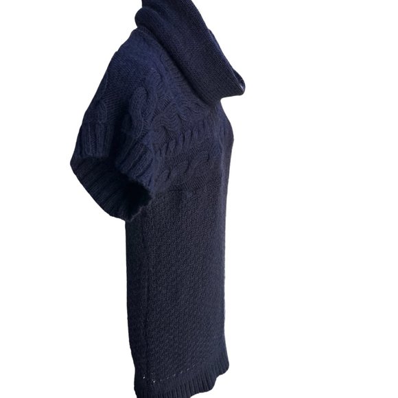 Zara Knit Short Sleeve Cowl Neck Mini Sweater Dress Acrylic Blend Navy Blue M - Picture 4 of 7